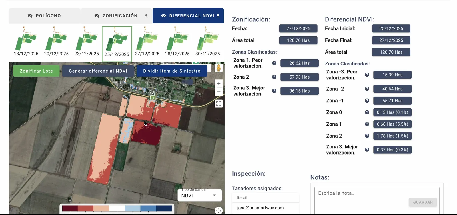 Zonificación de siniestro con diferencial NDVI